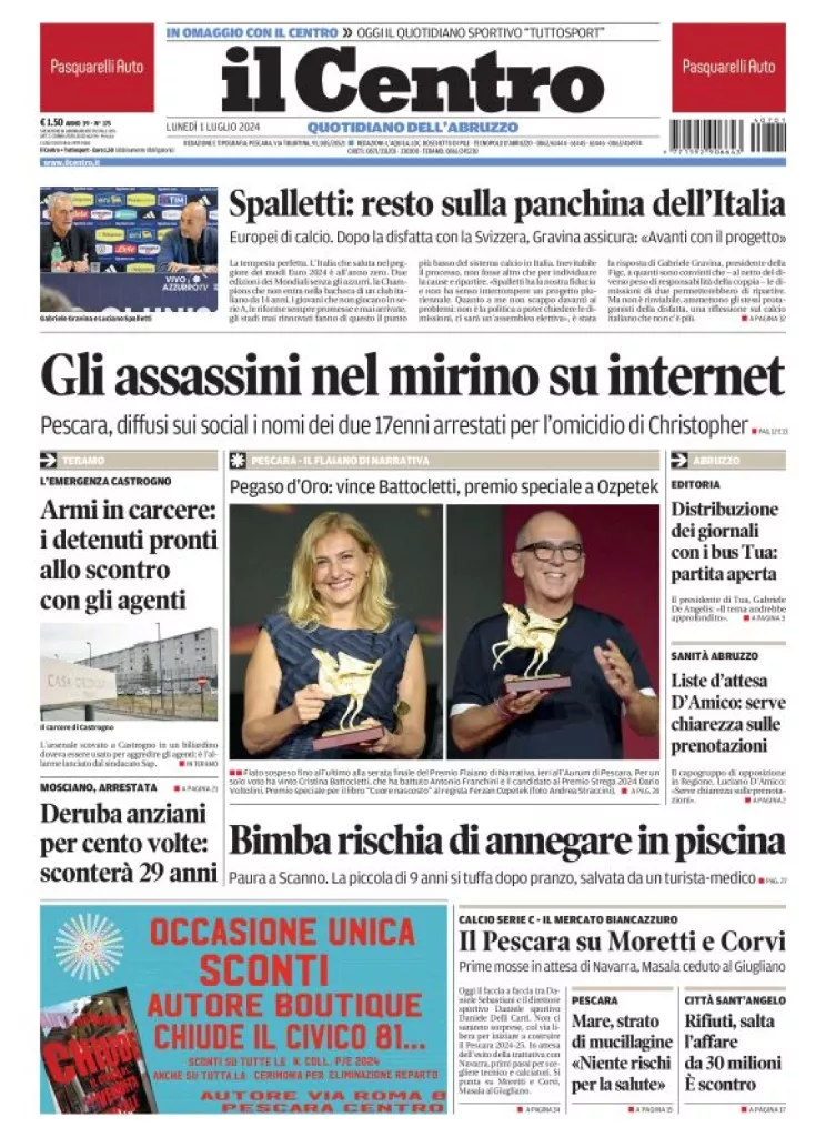 Prima-pagina-il centro-oggi-edizione-del-2024-07-01